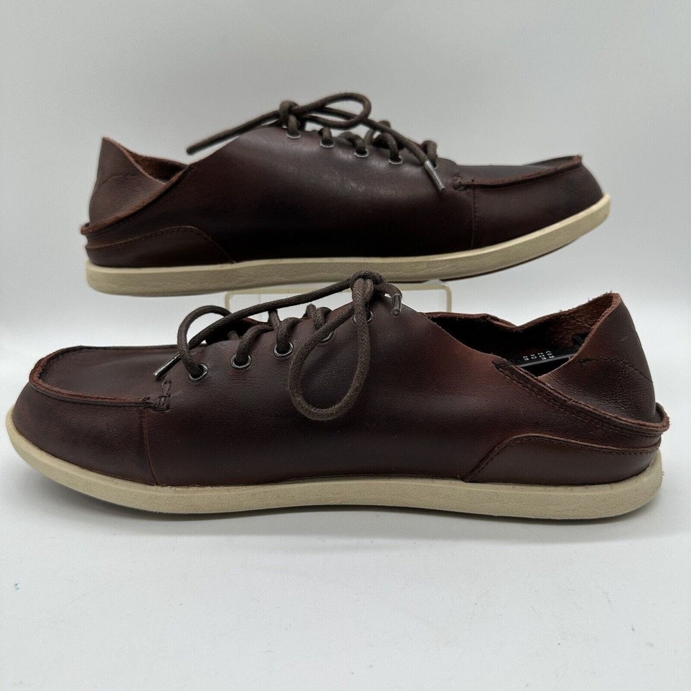 Olukai Mens Nalukai Slip On Lace Up Leather Shoes Mens Size 10.5 Brown